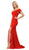 Poly USA - 8258 Off Shoulder Mermaid Jersey Dress with Slit In Red