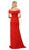 Poly USA - 8258 Off Shoulder Mermaid Jersey Dress with Slit In Red