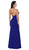Poly USA - 8262 Deep V Neckline Halter Top Mermaid Evening Gown in Blue