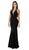 Poly USA - 8262 Deep V Neckline Halter Top Mermaid Evening Gown in Black