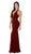 Poly USA - 8262 Deep V Neckline Halter Top Mermaid Evening Gown in Red
