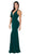 Poly USA - 8262 Deep V Neckline Halter Top Mermaid Evening Gown in Green