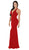 Poly USA - 8262 Deep V Neckline Halter Top Mermaid Evening Gown in Red