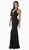Poly USA - 8262 Deep V Neckline Halter Top Mermaid Evening Gown in Black