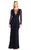 Aidan Mattox - MD1E201413 Long Sleeve Illusion Plunge Cutout Gown in Blue and Black