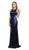 Poly USA - 8270 Sleeveless Metallic Midriff Cutout Sheath Gown in Blue