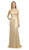 Poly USA - 8270 Sleeveless Metallic Midriff Cutout Sheath Gown in Gold