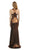 Poly USA - 8270 Sleeveless Metallic Midriff Cutout Sheath Gown in Brown