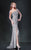 MNM Couture - 8273 Asymmetrical Ornate Sheath Gown in Silver