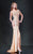 MNM Couture - Long Sleeve Asymmetrical Sequined High Slit Gown 8273 -2 pcs Gold in Size 6 Available