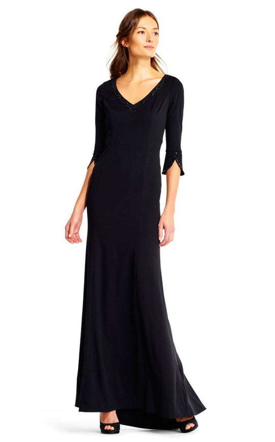 Adrianna Papell - AP1E201431 Embellished Long Sleeve Stretch Gown in Black