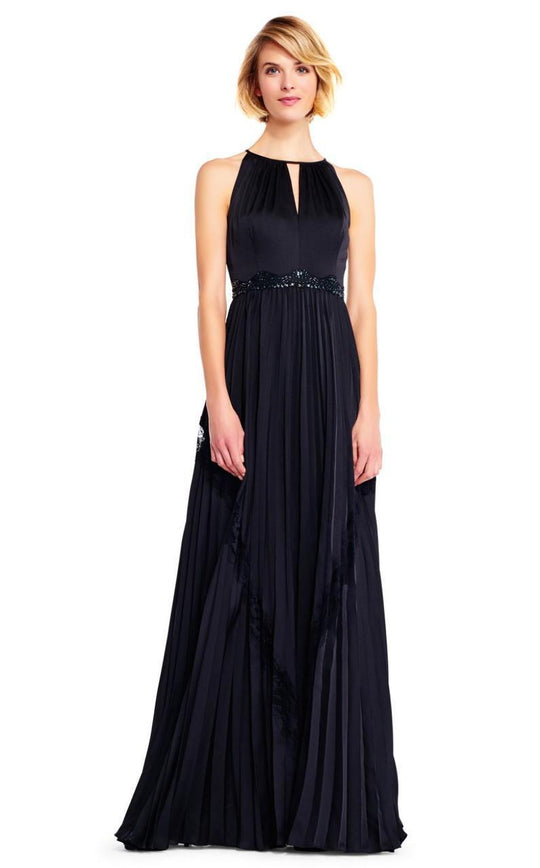 Adrianna Papell - AP1E201701 High Halter Keyhole Cutout Accordion Gown in Black