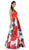 Poly USA - 8274 Satin Halter Floral Printed A-line Dress In Red