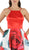 Poly USA - 8274 Satin Halter Floral Printed A-line Dress In Red