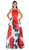 Poly USA - 8274 Satin Halter Floral Printed A-line Dress In Red