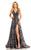 Johnathan Kayne - 8021 Deep V-neck Chiffon/Velvet A-line Dress In Black and Multi-Color