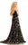 Johnathan Kayne - 8021 Deep V-neck Chiffon/Velvet A-line Dress In Black and Multi-Color