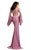 Johnathan Kayne - 8024 Two-Piece Bell Sleeve Ornate Lace Sheath Gown In Purple