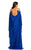 Johnathan Kayne - 8039 Floral Trimmed Bejeweled Draping Cape Gown In Blue
