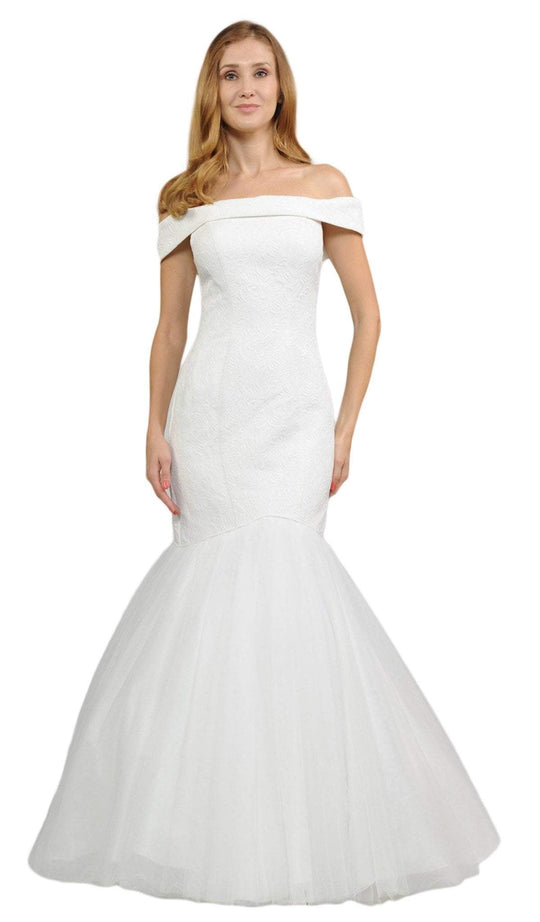 Poly USA - 8280 Jacquard Off-Shoulder Mermaid Dress In White
