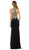 Poly USA - 8282 Gold Lace Applique Halter Jersey Trumpet Dress In Black