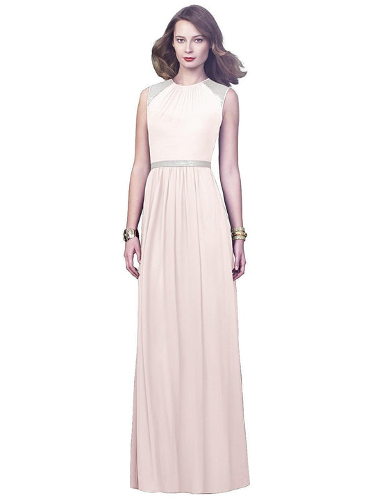 Dessy Collection - 2921 Metallic Accented Sleeveless Long A-Line Dress In Pink