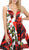 Poly USA - 8287 Short Deep V-neck Floral Print A-line Dress In Red