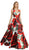 Poly USA - 8288 Floral Print Deep V-neck A-line Dress