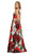 Poly USA - 8288 Floral Print Deep V-neck A-line Dress