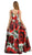 Poly USA - 8288 Floral Print Deep V-neck A-line Dress
