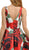 Poly USA - 8288 Floral Print Deep V-neck A-line Dress