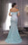 MNM Couture -K3551 Off-the-Shoulder Floral Textured Evening Gown In Blue
