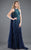 Rachel Allan Couture - 8273 Embellished Cape Fitted Gown in Blue