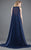 Rachel Allan Couture - 8273 Embellished Cape Fitted Gown in Blue