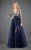 Rachel Allan Couture - 8274 Plunging V Neck Fishnet Gown in Blue
