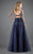 Rachel Allan Couture - 8274 Plunging V Neck Fishnet Gown in Blue