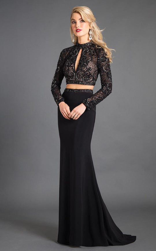 Rachel Allan Couture - 8278 Two Piece High Neck Jersey Gown in Black