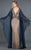 Rachel Allan Couture - 8281 Plunging V Neck Lattice Cape Gown in Neutral and Blue