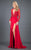 Rachel Allan Couture - 8285 Beaded Plunging Long Sleeve Gown in Red