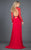 Rachel Allan Couture - 8285 Beaded Plunging Long Sleeve Gown in Red