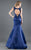 Rachel Allan Couture - 8292 Floral Sequined Bateau Trumpet Gown in Blue