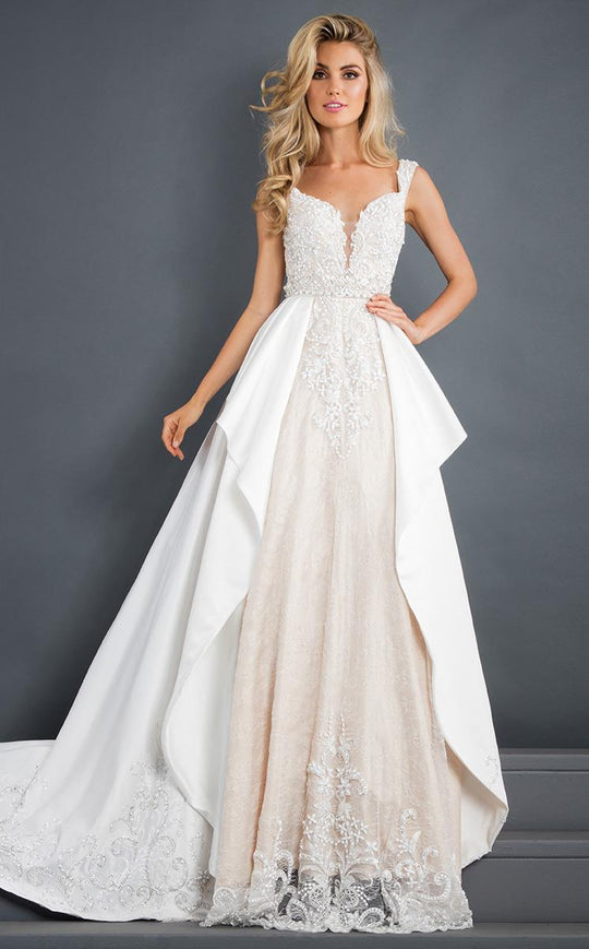 Rachel Allan Prima Donna - 5942 Ornate Lace Gown with Overskirt in White