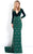 Rachel Allan Prima Donna - 5952 Long-Sleeved Velvet Beaded Sheath Gown in Green