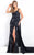 Rachel Allan Prima Donna - 5954 Glittering Chiffon Drape Evening Gown in Black
