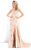 Rachel Allan Prima Donna - 5954 Glittering Chiffon Drape Evening Gown in Neutral
