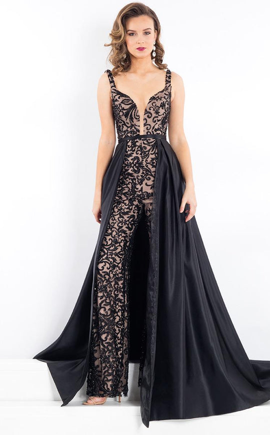 Rachel Allan Prima Donna - 5956 Beaded Lace Jumpsuit with Overskirt in Black