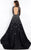 Rachel Allan Prima Donna - 5962 Long Sleeve Floral Applique Long Gown in Black