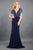 Rachel Allan Couture - 8294 Fringe Short Sleeves Plunging Gown in Blue