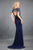 Rachel Allan Couture - 8294 Fringe Short Sleeves Plunging Gown in Blue