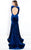 Rachel Allan Prima Donna - 5968 Long-Sleeve V-Neck Classic Velvet Gown in Blue